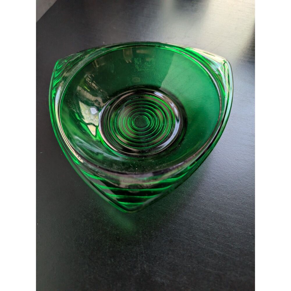 Vtg MCM Anchor Hocking Emerald Green Triangle Atomic 1960s Candy Dish / Catchall